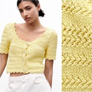 Zara Yellow Knit Button-Up Top